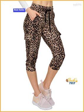 Women's Cargo Capri Jogger Pants Polyester Spandex Drawstring Lounge